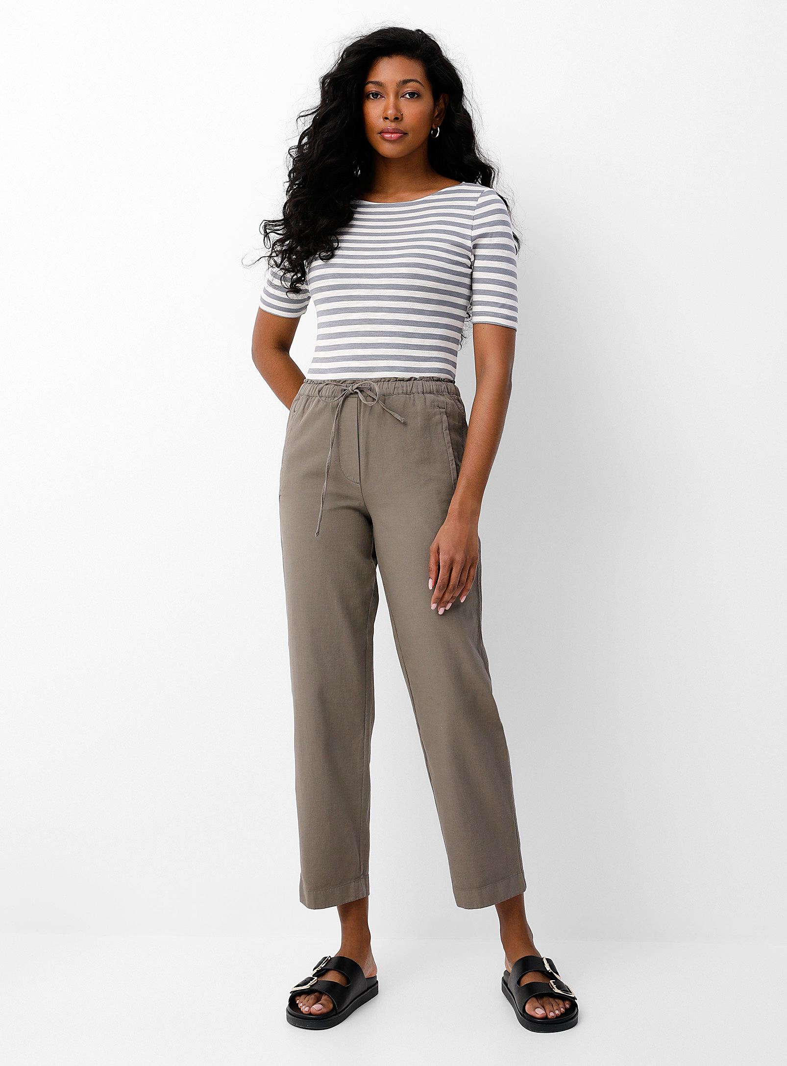 Marc O'polo Drawstring Waist Tapered Khaki Pant In Taupe