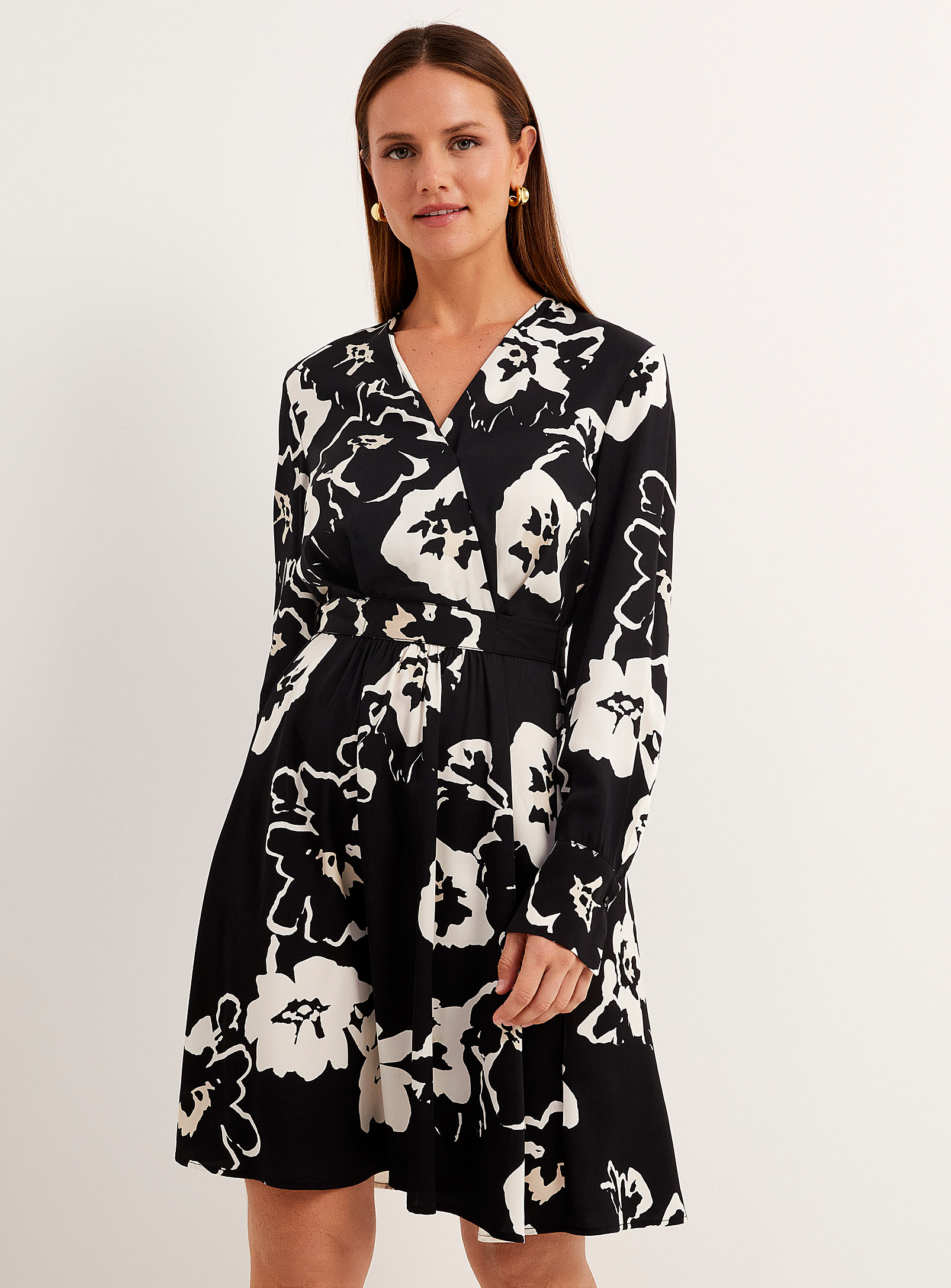 Marc O'polo Contrasting Floral Belted Dress In Patterned Black