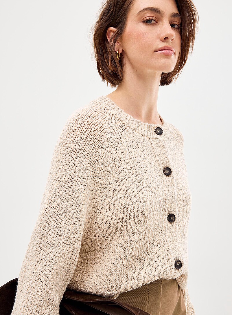 Textured heavyweight cotton cardigan product image (primary)