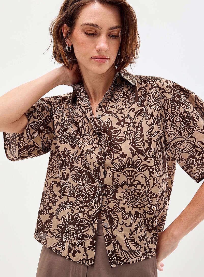 Coffee Bouquet Boxy-Fit Voile Shirt