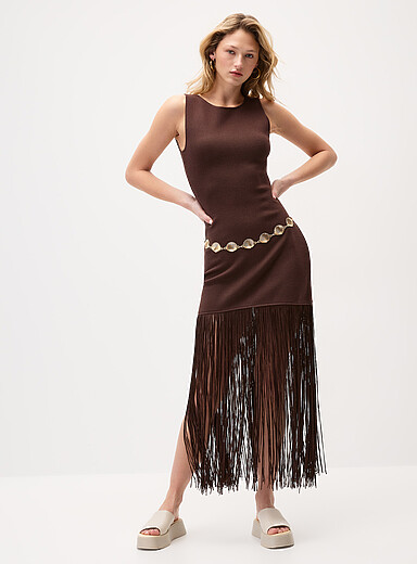 Thin fringes knit dress