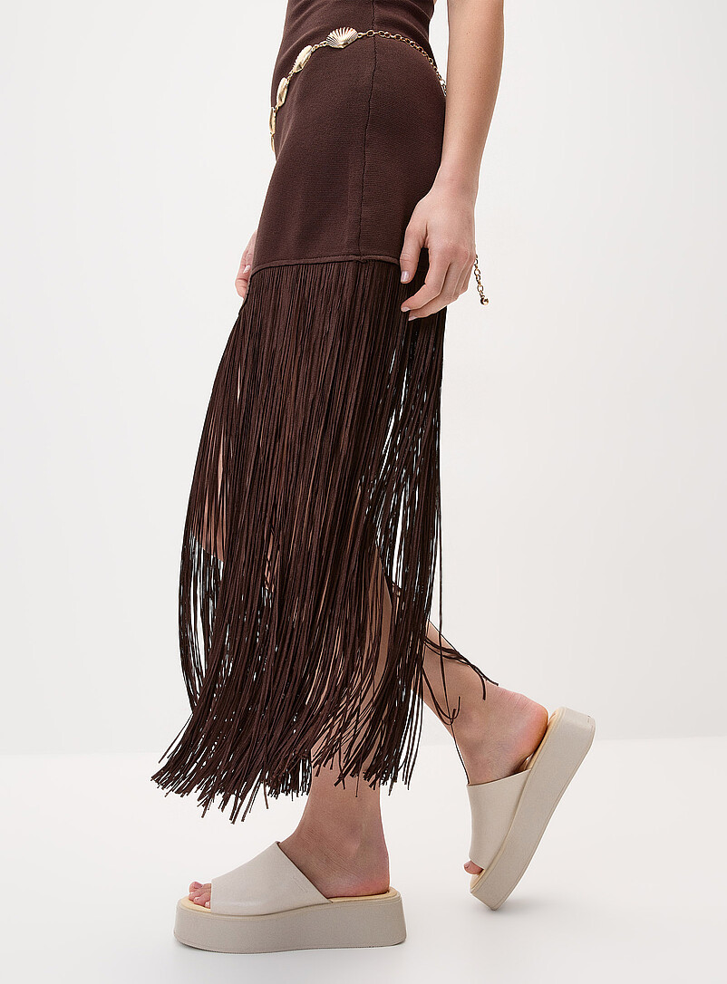 Twik: La robe tricot fines franges Noir pour femme