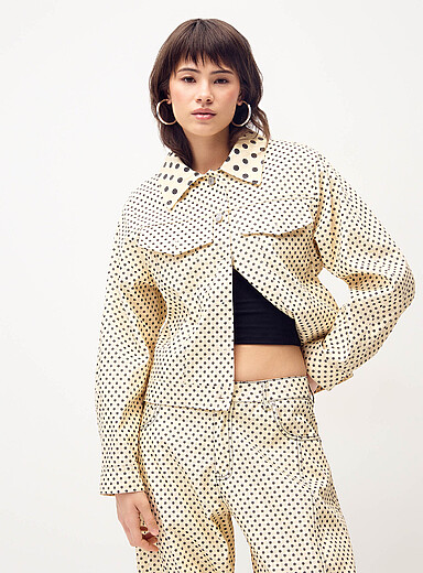 Polka-dotted denim jacket