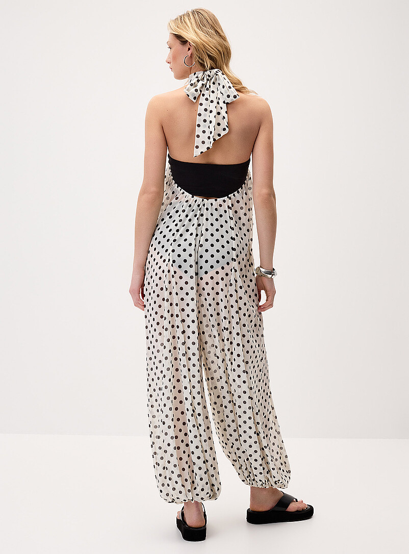 Twik: La combinaison licou chiffon &agrave; pois &Eacute;cru &agrave; motifs pour femme