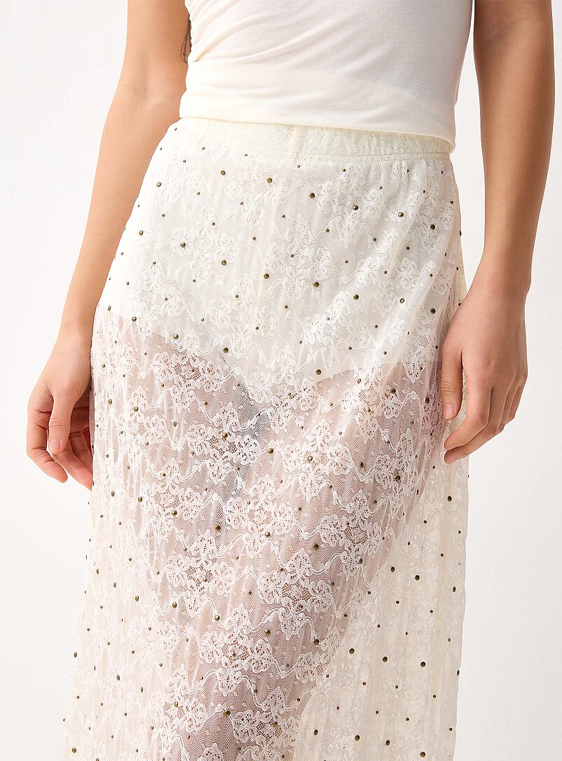 Twik: La jupe maxi dentelle &agrave; clous Ivoire - Beige cr&egrave;me pour femme