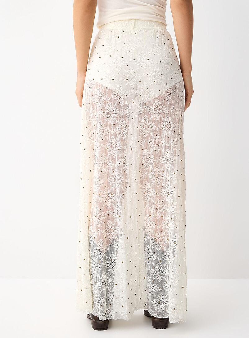 Twik: La jupe maxi dentelle &agrave; clous Ivoire - Beige cr&egrave;me pour femme