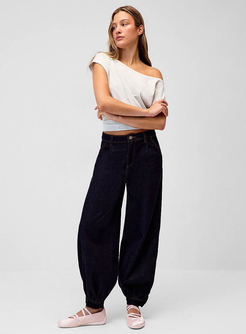 Supple denim barrel-leg jogger product image (primary)