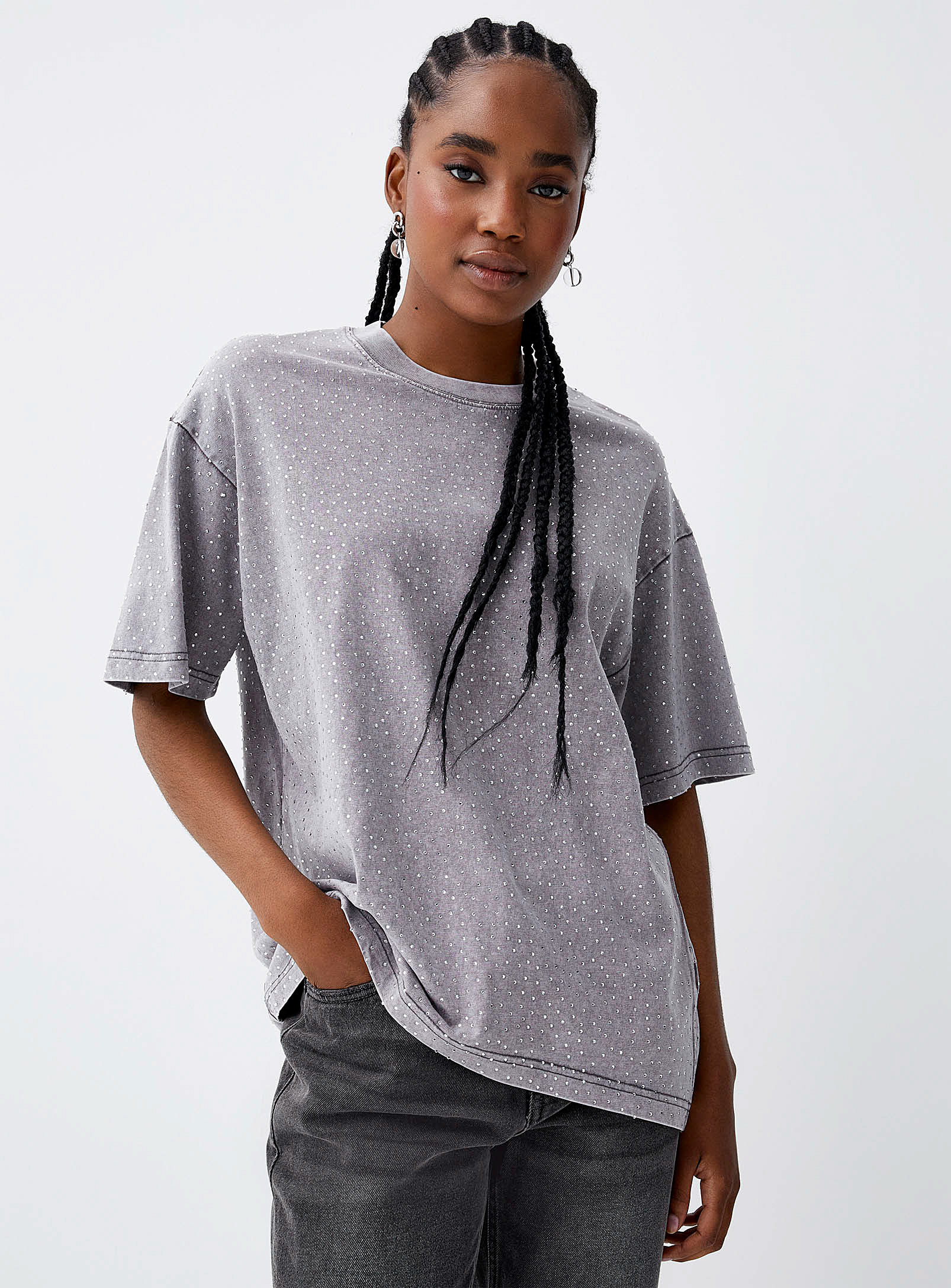 Twik Sequined Faded T-shirt In Charcoal
