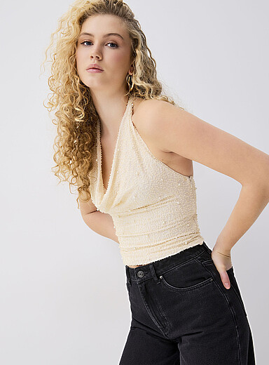 Beaded draped halter cami
