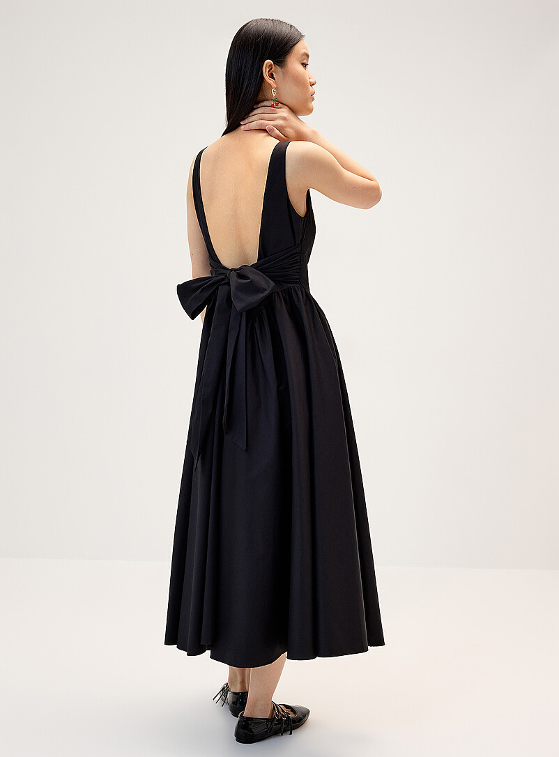Twik: La robe maxi popeline boucle dos Noir pour femme