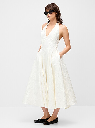 Twik: La robe col Marilyn fleurs jacquard Blanc pour femme
