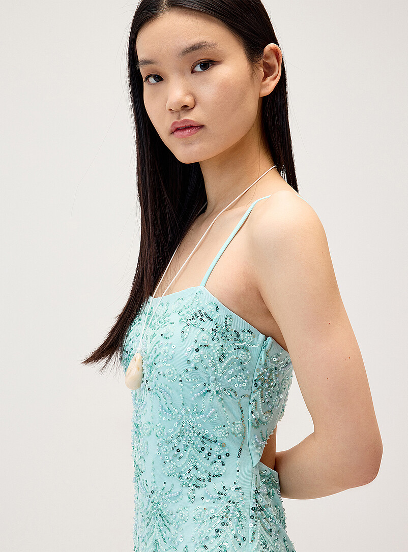 Twik Teal Sequined open-back minidress for women