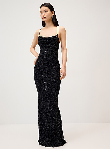 La robe maxi filet billes noire