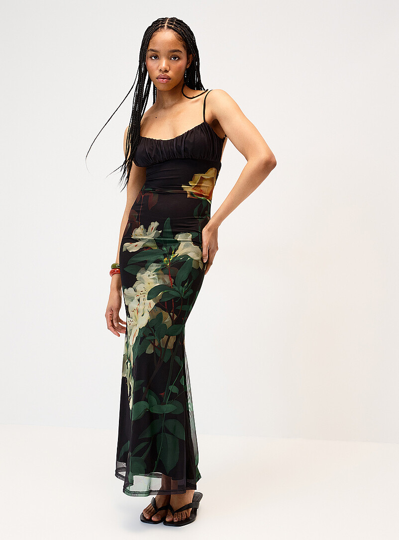 Dark Flowers Mesh Maxi Dress