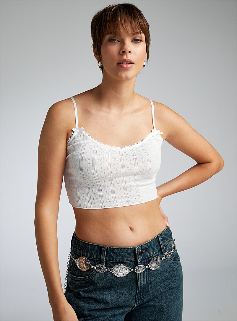 Twik Ivory White Openwork cropped cami for women