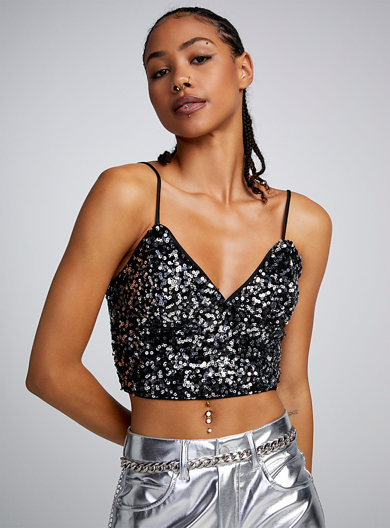 Twik Black Mirror sequins cropped cami for women