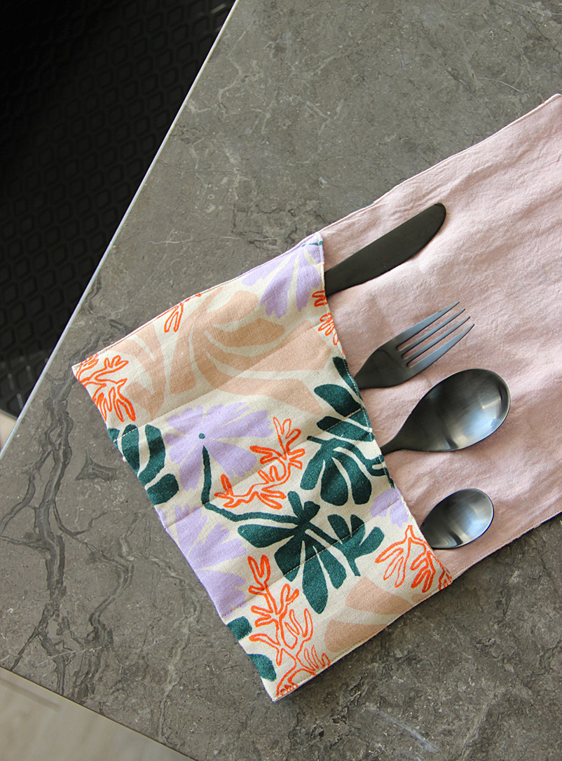 Eve Gravel Patterned Crimson Reclaimed fabric cutlery pouch