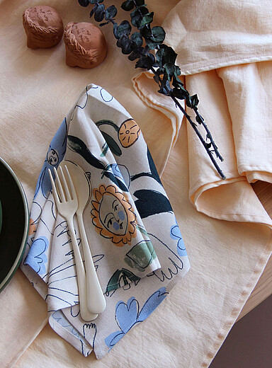 Flower ladies reclaimed fabric napkins Set of 2