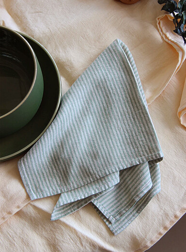 Les serviettes de table tissu r&eacute;cup&eacute;r&eacute; rayures binaires Ensemble de 2