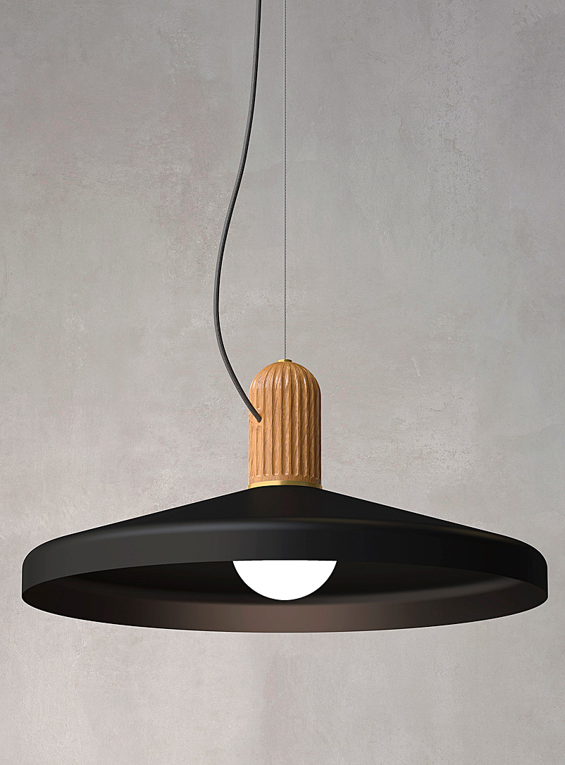 Tungstene Luminaires Créatifs: La lampe suspendue conique base rainurée Clara 24 Noir