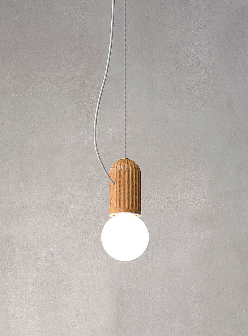 Tungstene Luminaires Créatifs White Ellen 05 grooved oak hanging lamp