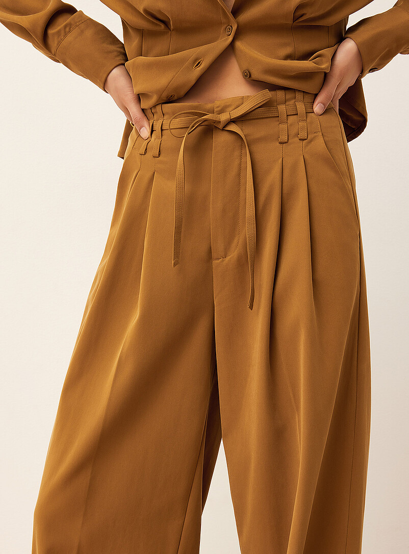 Ic&ocirc;ne Bronze/Amber Sash-belt pleated wide-leg pant for women