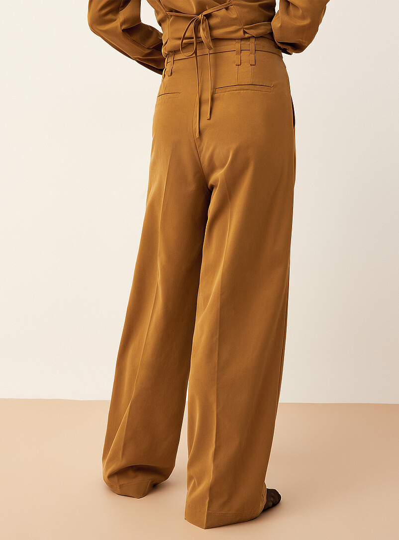 Ic&ocirc;ne Bronze/Amber Sash-belt pleated wide-leg pant for women