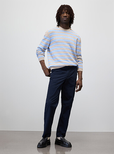 Le 31 Navy/Midnight Blue Buttoned elastic-waist chinos <b>Amsterdam fit - Relaxed & tapered</b> for men