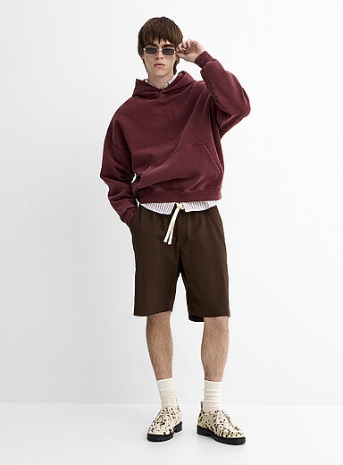 Stretch twill pull-on Bermudas <b>Loose fit</b>