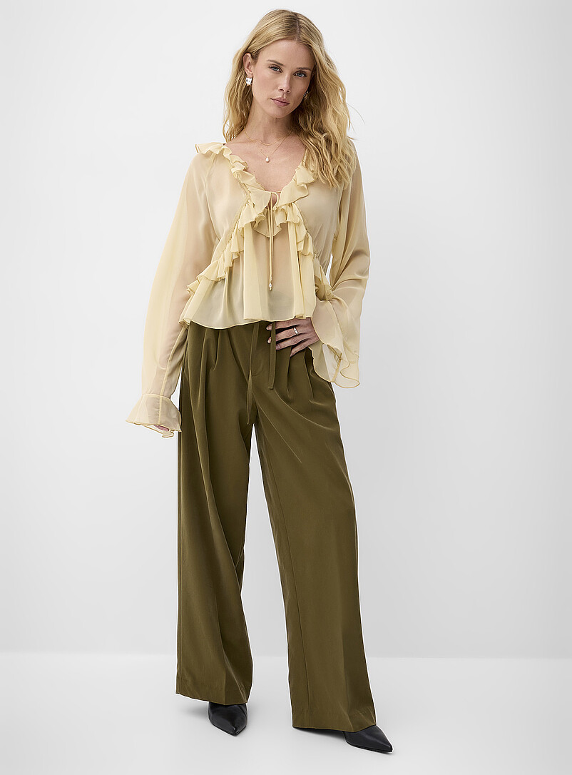 Sash-belt pleated wide-leg pant product image (primary)