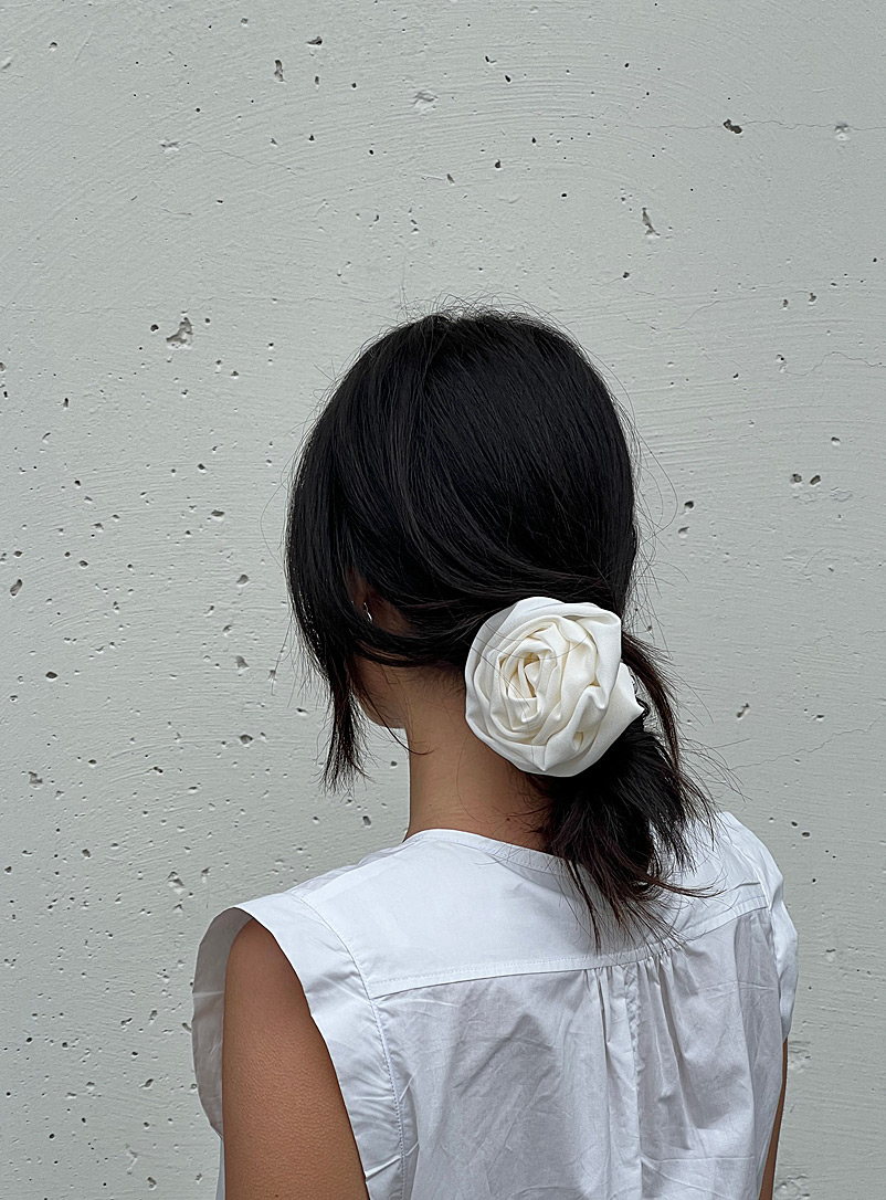 A Bronze Age White Pure silk 3D rose scrunchie