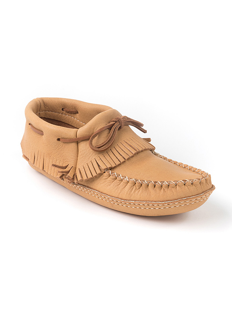 Bastien Industries Taupe Wahta' (maple) fringed moccasins Men