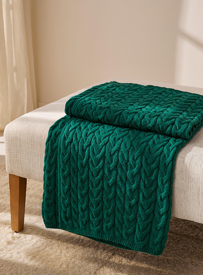 Simons Maison Green Solid cable-knit throw 150 x 180 cm