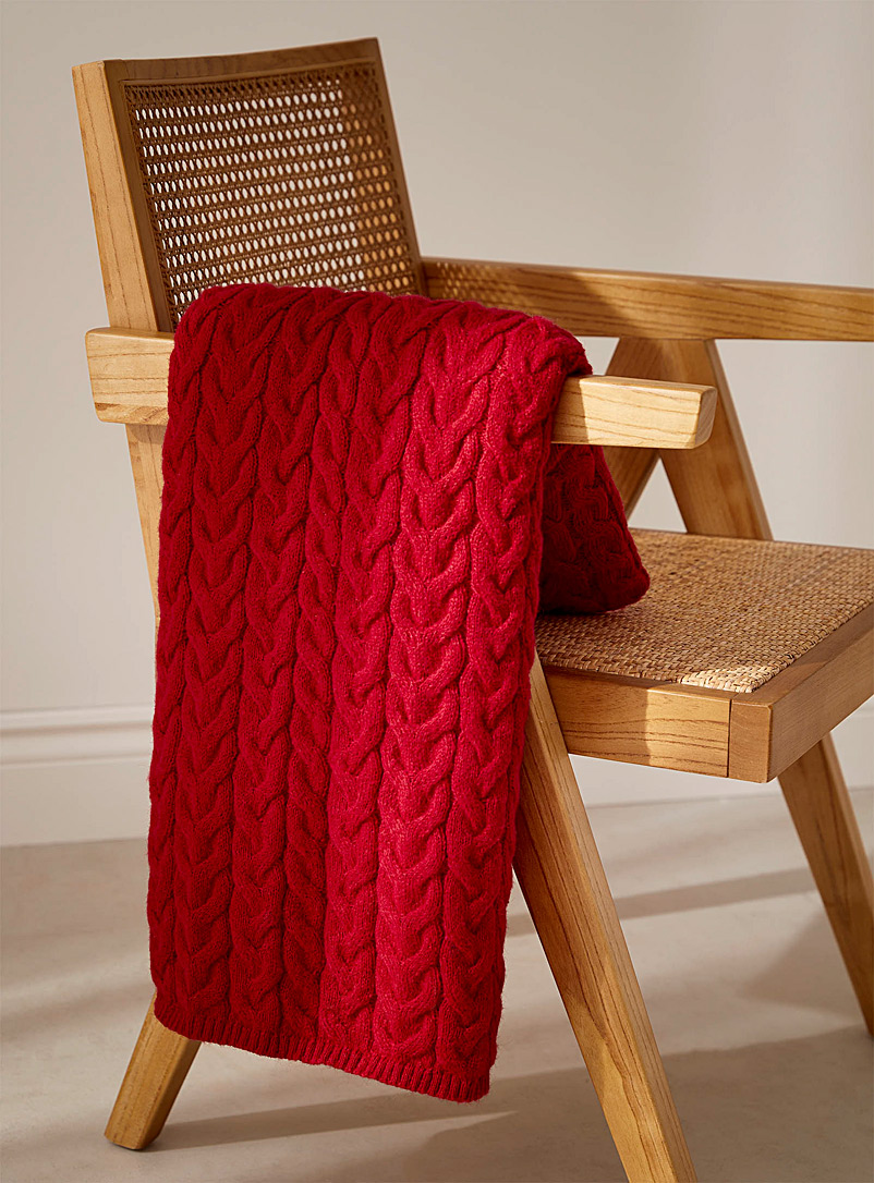 Simons Maison Red Solid cable-knit throw 150 x 180 cm