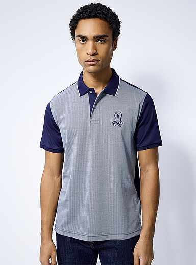 Psycho Bunny Black Marlo herringbone jacquard polo for men