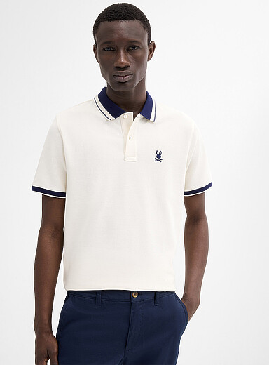 Psycho Bunny: Le polo Indigo col textur&eacute; ray&eacute; Ivoire - Beige cr&egrave;me pour homme