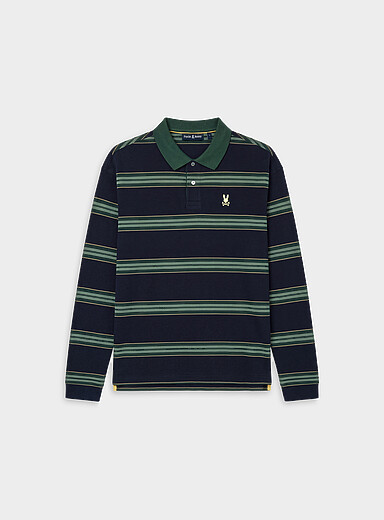 Psycho Bunny: Le polo piqu&eacute; rayure multiple Bleu marine - Bleu nuit pour homme