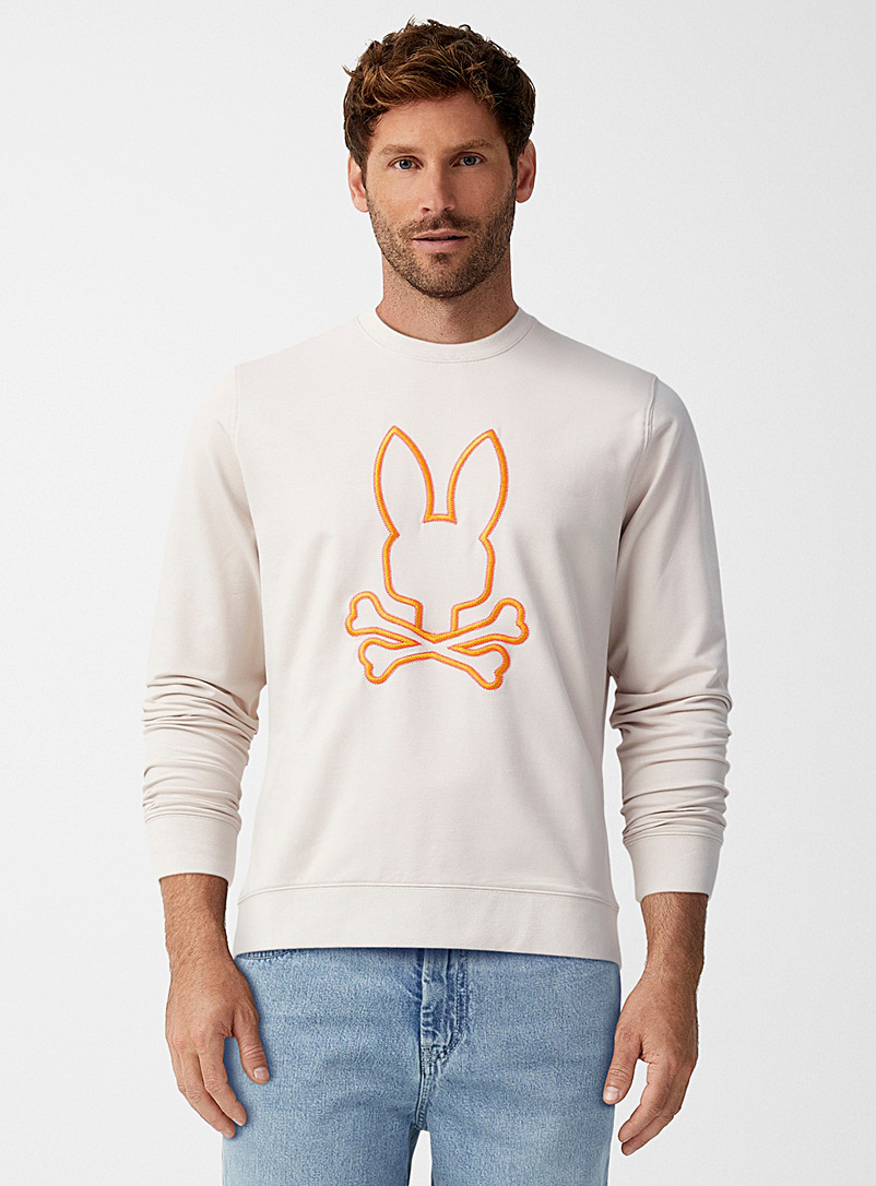 Psycho Bunny Ivory/Cream Beige Embroidered logo Floyd sweatshirt for men