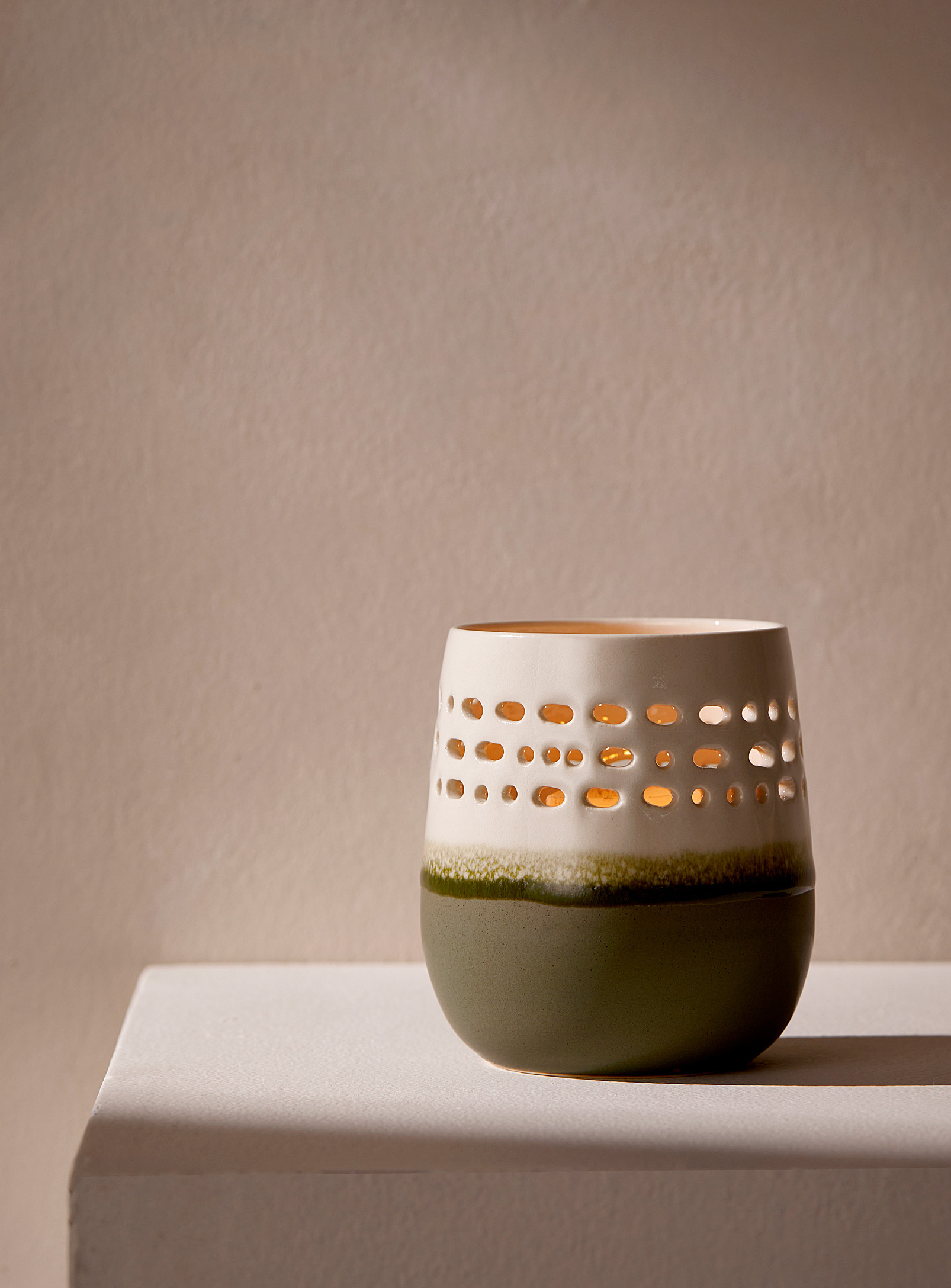 Sophie Manessiez Signal Porcelain Tealight Candleholder In Green