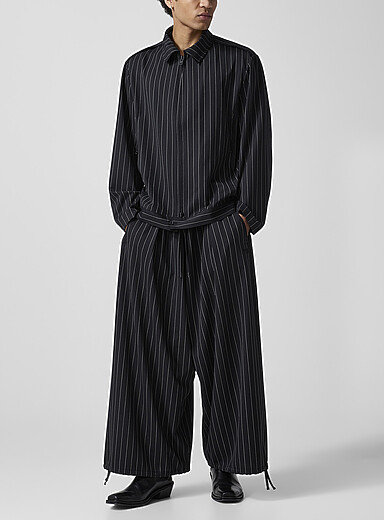 Y-3 Black Ultrawide-leg pinstripe pant for men
