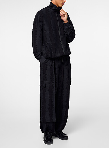 Y-3 Black Devoured jacquard asymmetrical cargo pant for men