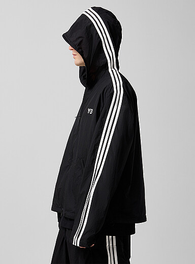 Y-3: Le coupe-vent bandes signatures fils m&eacute;talliques Noir pour homme