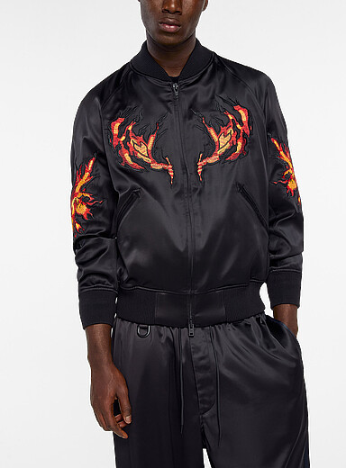 Y-3: Le bomber souvenir en satin brod&eacute; Noir pour homme