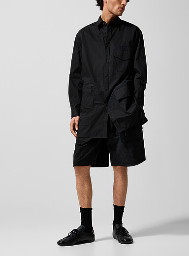 Y-3 Black Built-in belt fishnet leg Bermuda short for men