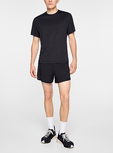 Y-3: Le short de course gaufr&eacute; ourlets fendus Noir pour homme