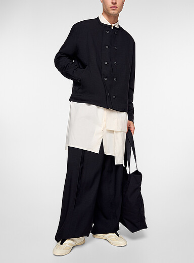 Y-3 Black Double button placket collarless jacket for men