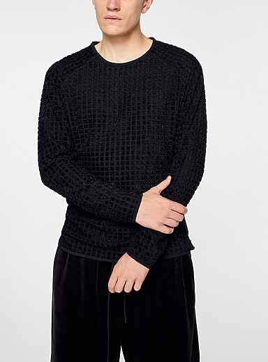 Y-3 Black Reversible velour checkers running T-shirt for men