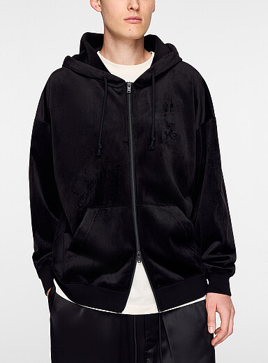 Y-3: Le sweat &agrave; capuche zipp&eacute; en velours Noir pour homme