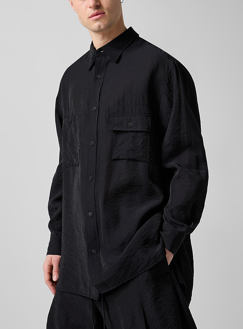 Hammered Texture Flowy Elongated Shirt