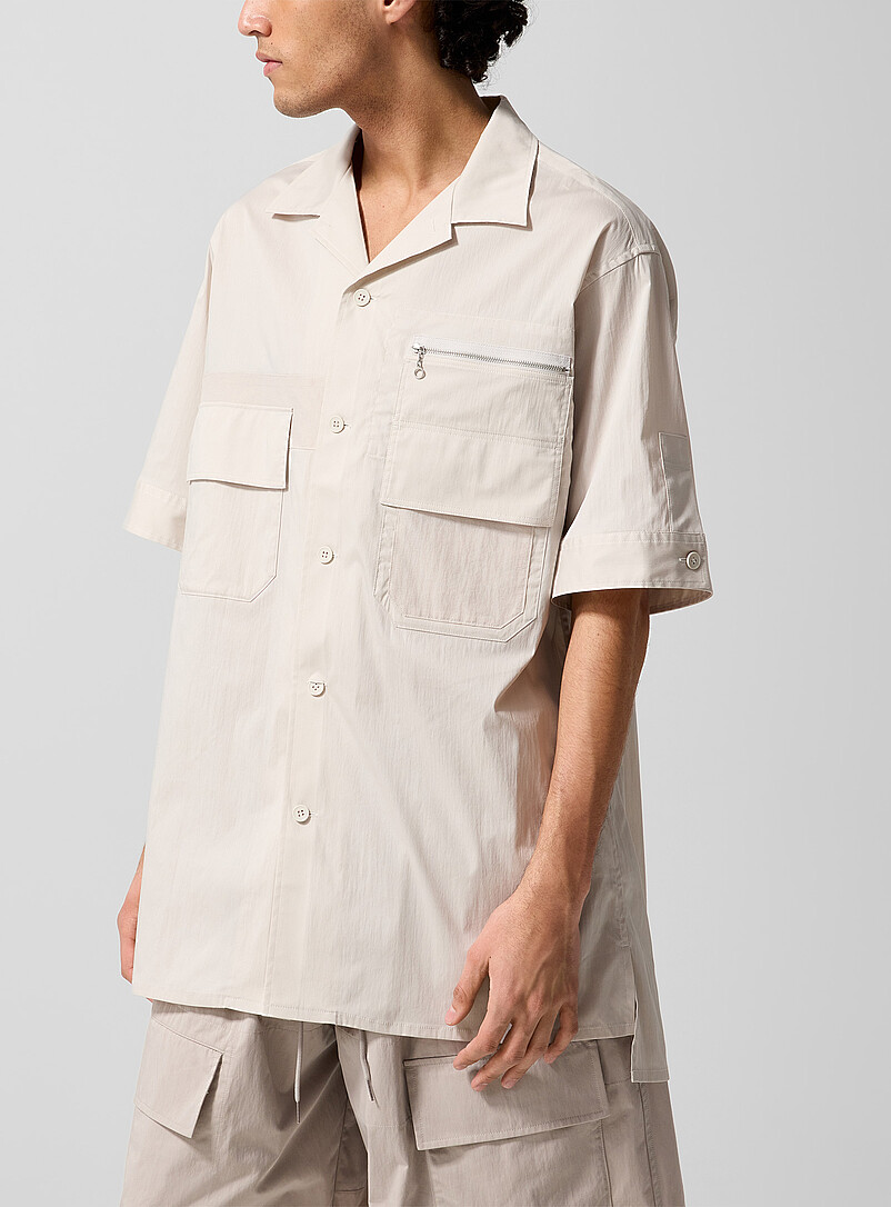 Multipocketed Technical Fabric Cabana Shirt